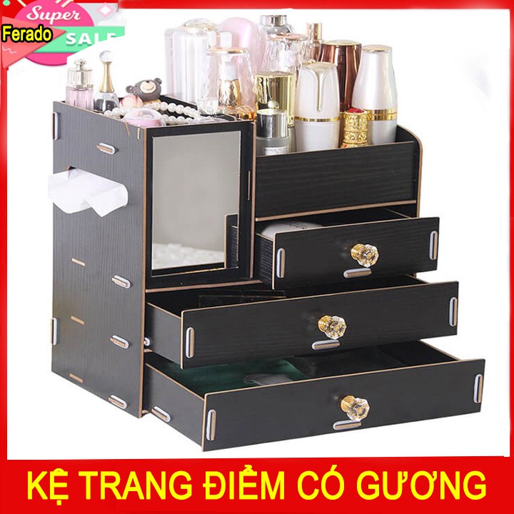 Kệ trang điểm gỗ 4 tầng có gương,tủ để mỹ phẩm