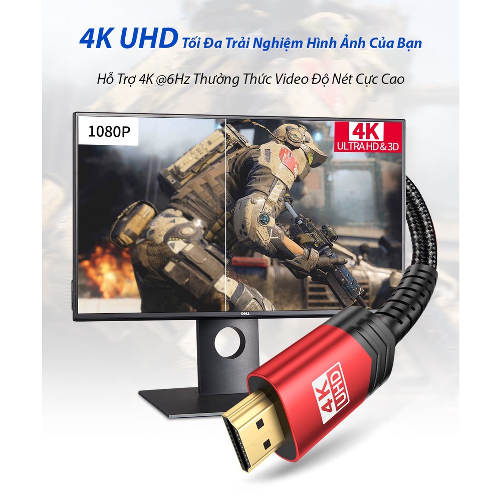 Cáp HDMI 2.0 JSAUX 4K 60Hz 3M Đầu Nối Mạ Vàng Chống Nhiễu - Tương Thích Với Tất Cả Cổng Kết Nối HDMI - HDMI to HDMI