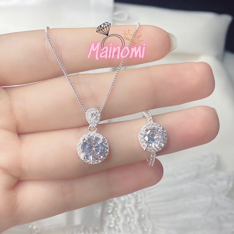 Set bộ trang sức đá tròn nữ chuẩn bạc đẹp sang xịn Mainomi Shop Bạc Xinh