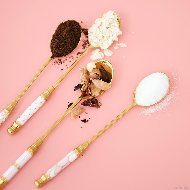 Muỗng cà phê bằng thép không gỉ cán dài mạ vàng thời trang