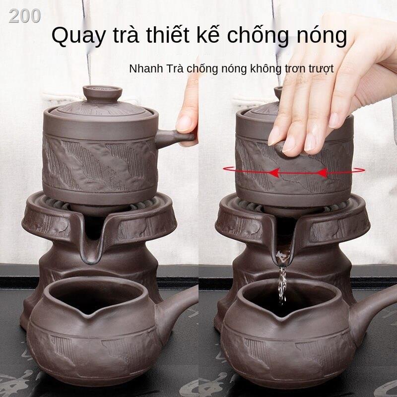 【hàng mới】Bộ pha trà tự động Zisha hộ gia đình retro bán đầy đủ máy làm ấm lười biếng Kung Fu Trung Quốc cối xay bằng đá