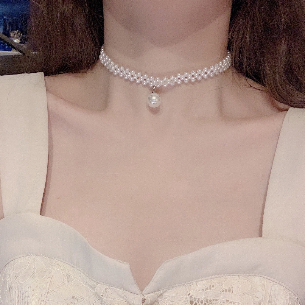 XiaoboACC Vòng Cổ Choker Đính Hạt Ngọc Trai Nhân Tạo Nữ Tính Phong Cách Hàn Quốc