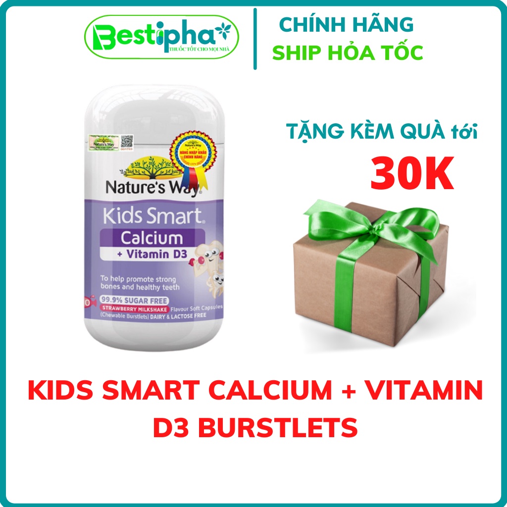 Kids Smart Calcium + Vitamin D3 Burstlets bổ sung canxi, vitamin D3 cho trẻ lọ 50 viên