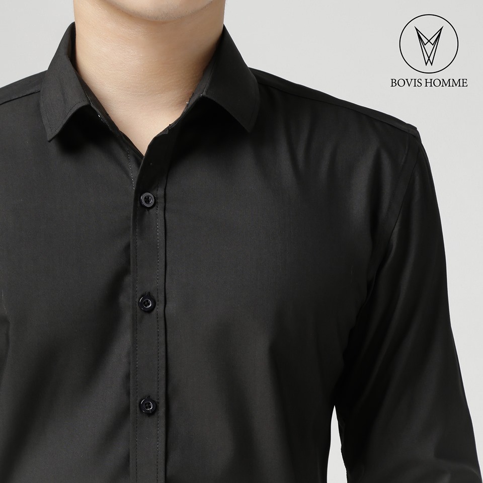 Áo sơ mi nam Bovis Homme tay dài SD003, màu đen, Form slim, chất liệu modal, mặt vải mềm mượt, thoáng mát, chống nhăn | BigBuy360 - bigbuy360.vn