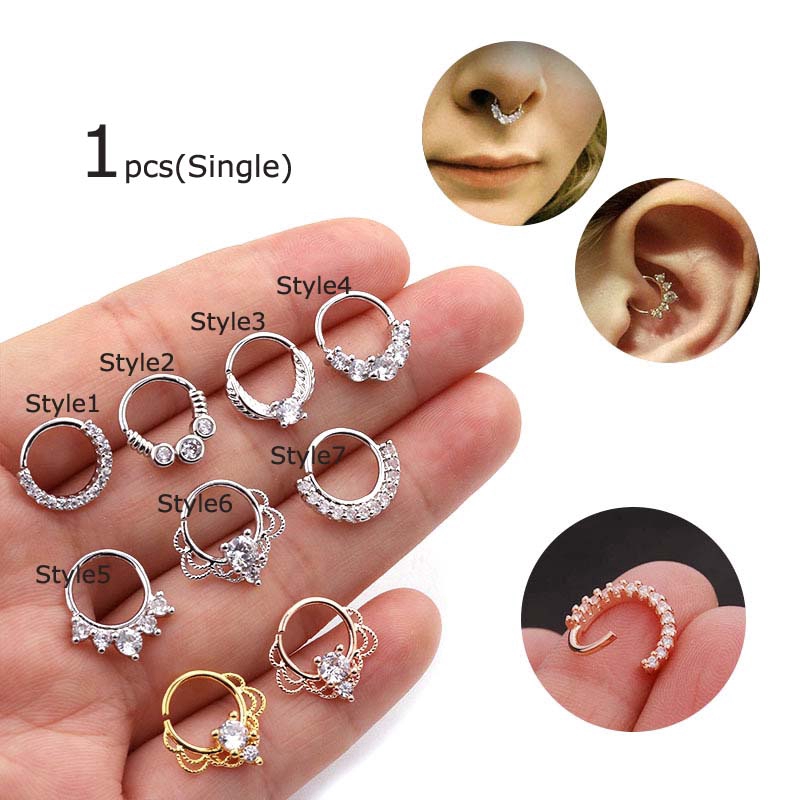 Khuyên Xỏ Mũi 8mm Phối Đá Lấp Lánh Cá Tính Thời Trang