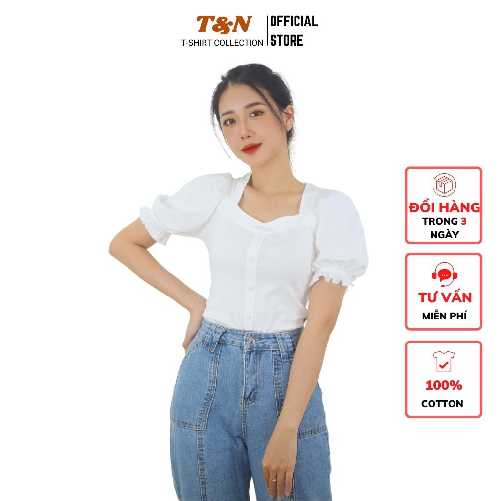 Áo thun borip nữ cổ vuông tay phồng ôm body T&amp;N TSHIRT COLLECTION, chất borip cotton 100% co dãn, thoáng mát A04563