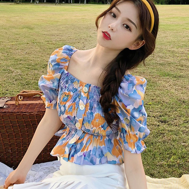 Áo Nữ Tay Ngắn In Hoa Thời Trang Hàn Quốc | BigBuy360 - bigbuy360.vn