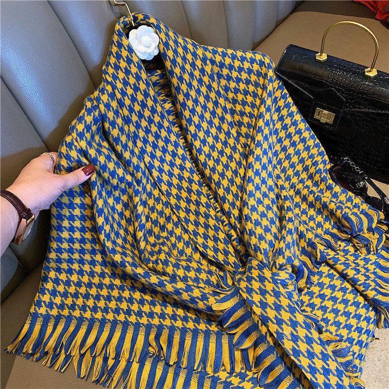 ∋㍿◇Khăn Choàng Cổ Mùa Thu Đông Họa Tiết Caro Trắng Đen Dáng Dài Phong Cách Âu Mỹ Cho Nữ | BigBuy360 - bigbuy360.vn