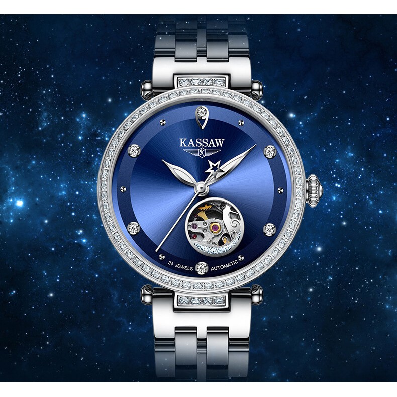 Đồng hồ nữ chính hãng KASSAW K888-2 Kính sapphire ,chống xước,Chống nước 50m ,BH 24 tháng,Máy cơ (Automatic) ,dây da xịn