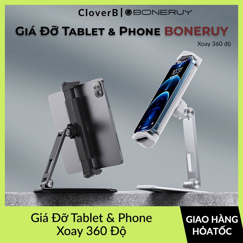 Giá Đỡ Tablet & Phone Boneruy P15 Hợp Kim Nhôm Xoay 360 Độ Xếp Gọn Phù Hợp Sử Dụng Nhiều Dòng Máy Từ 4 - 12.9inch