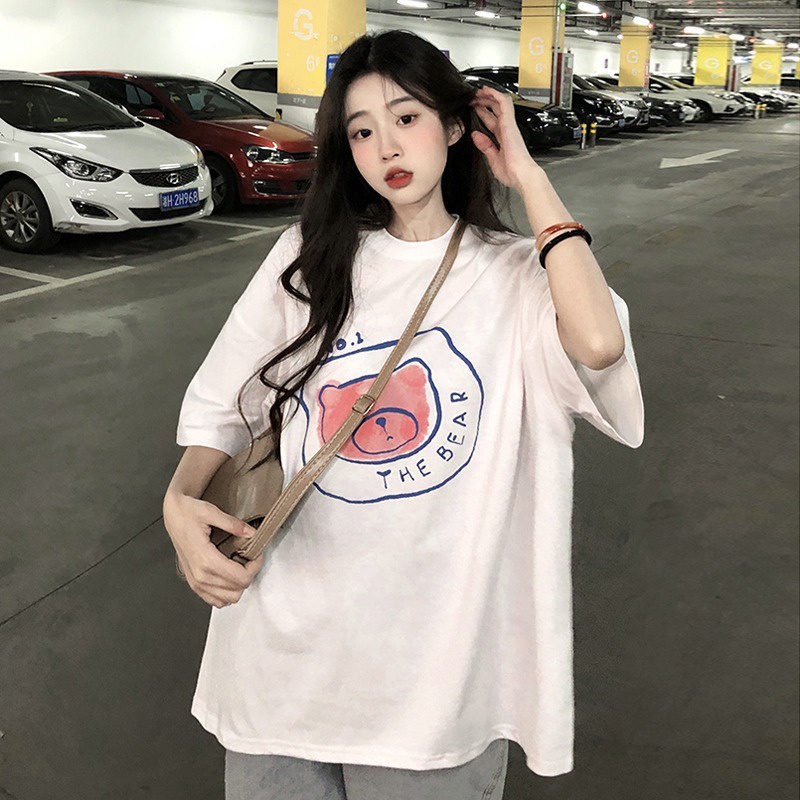 Áo Thun Cotton Tay Ngắn Cổ Tròn Phía Trước Và Sau Lưng Phong Cách Hàn Quốc Dành Cho Nữ