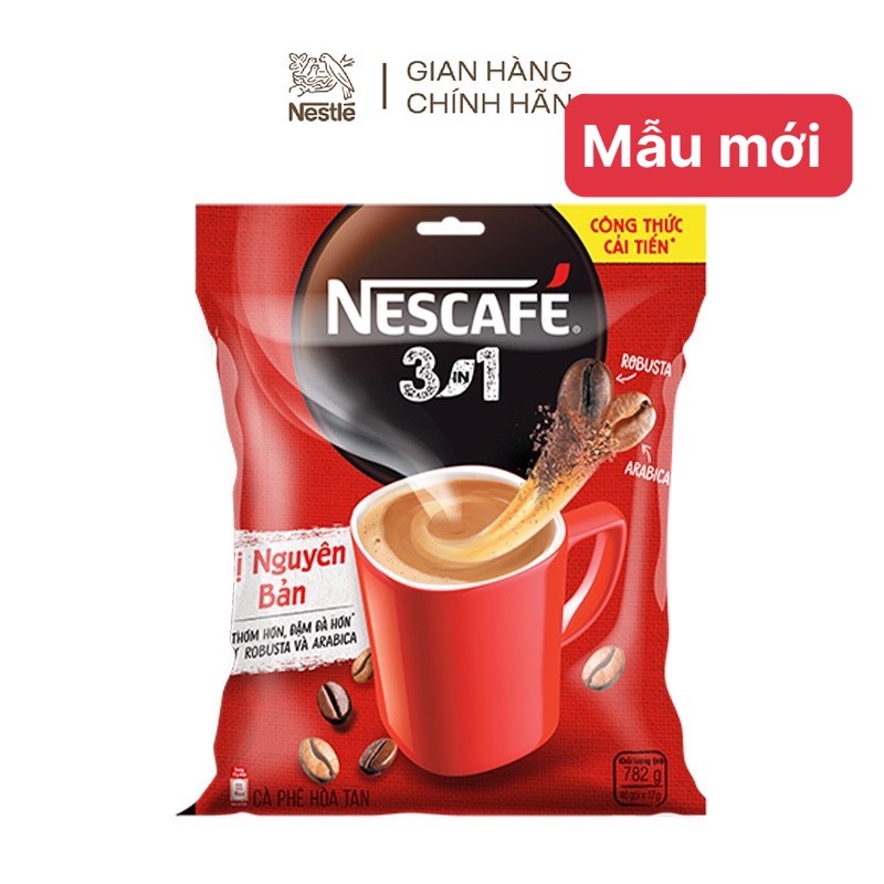 Cà phê hòa tan Nestcafe 3in1 đậm vị cà phê( xanh lá) /đậm đà hài hòa ( đỏ )túi 46 gói.