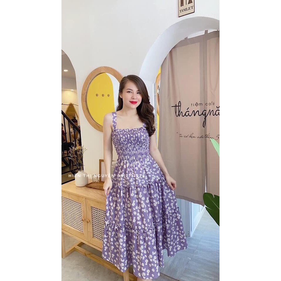 Đầm maxi hoa hai dây bo ngực