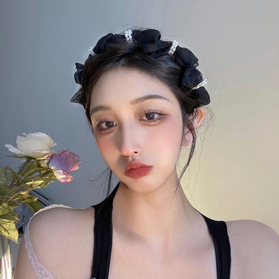 Băng Đô Cài Tóc Lưới Đính Nơ Ngọc Trai Ngọt Ngào Phong Cách Hàn Quốc Cho Nữ