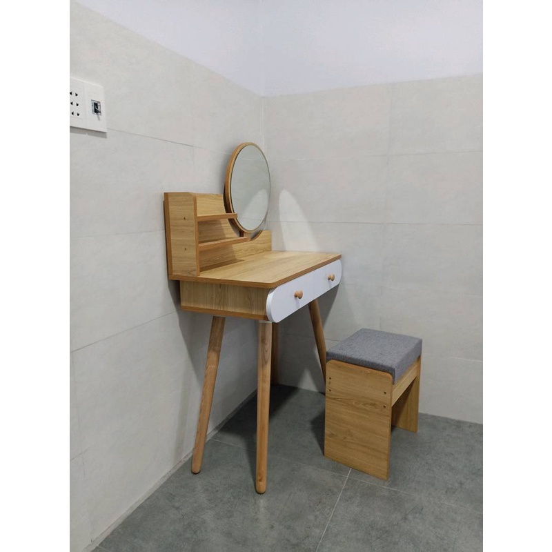 Bàn trang điểm LED 2 ngăn kéo(AK02), phong cách hiện đại với hai màu vân gỗ, trắng( chưa gồm ghế)