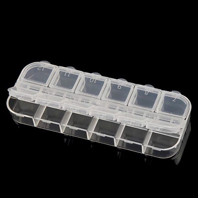 Khay nhựa đựng đá nail 12 ô nắp bật, dụng cụ làm móng nail Jeliva Chính Hãng