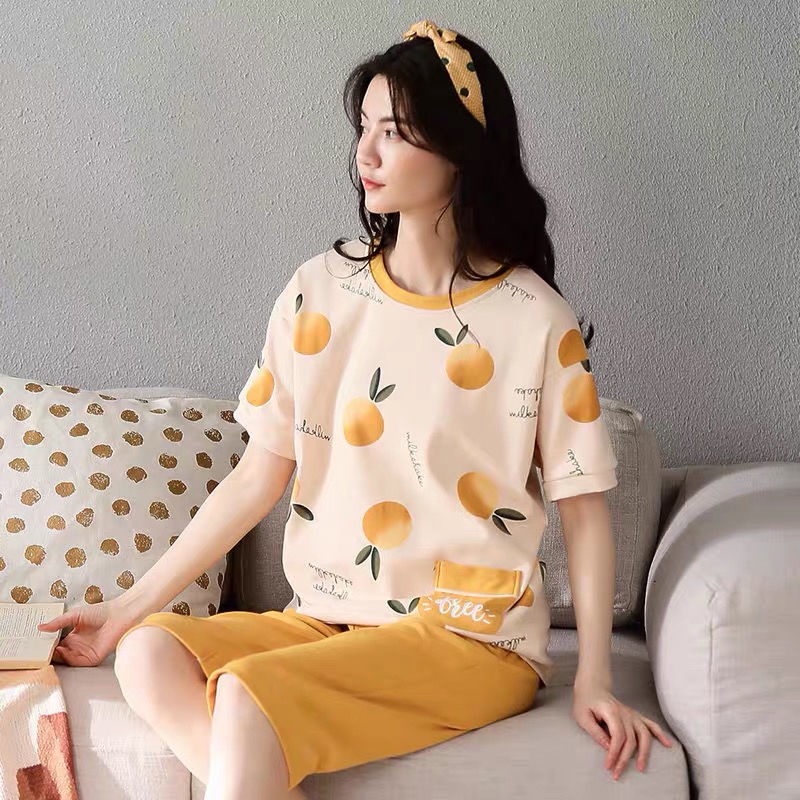 Bộ đồ ngủ tay ngắn chất liệu cotton phong cách công chúa thời trang mùa xuân cho nữ