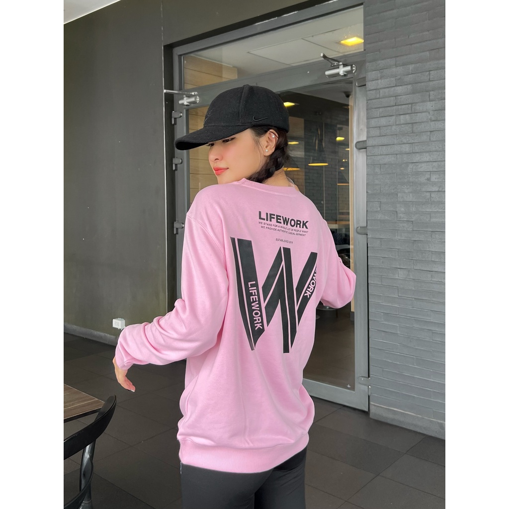 (HÀNG XUẤT XỊN) Áo thun tay dài Hồng Sweater Lifework Long sleeve T-shirt Full tem-tag, Size S M L Có quần short bán kèm