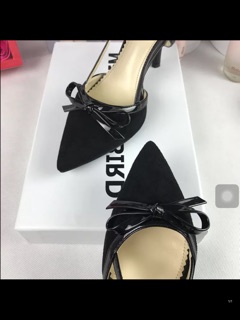 Giày vltn gót nhọn mũi nơ da lộn lẻ size