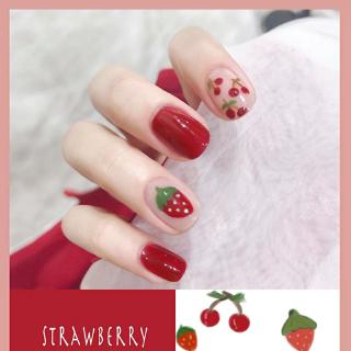 Nóng Va Chạm ins Dâu Anh Đào Dễ Thương Ngắn Làm Móng Miếng Dán Móng Tay Hoàn Thành Móng Tay Giả Thành Phẩm R001