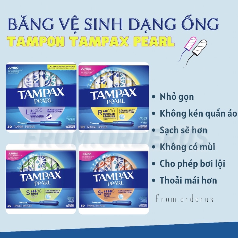 Băng Vệ Sinh Tampon Dạng Ống Các Size - Regular - Super - Super Plus | Tampon Tampax Pearl