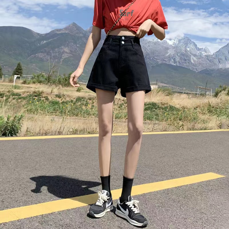 Quần Short Denim Lưng Cao Cỡ Lớn Thời Trang Mùa Hè Hàn Quốc Cho Nữ