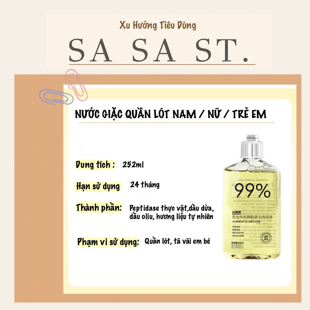Nước Giặt Đồ Lót Chuyên Dụng - Sạch Khuẩn Tới 99% Bảo Vệ Vùng Da Nhạy Cảm Chai 260ml