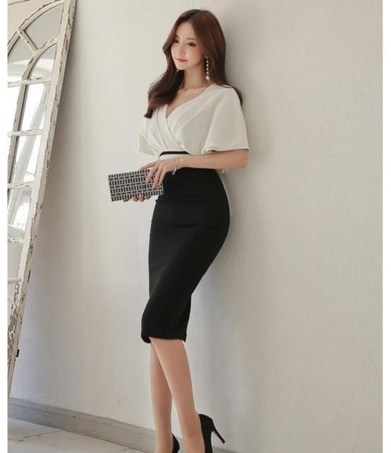 Chân váy bút chì dài màu đen xẻ sau thanh lịch ( sẵn full size) - M1A