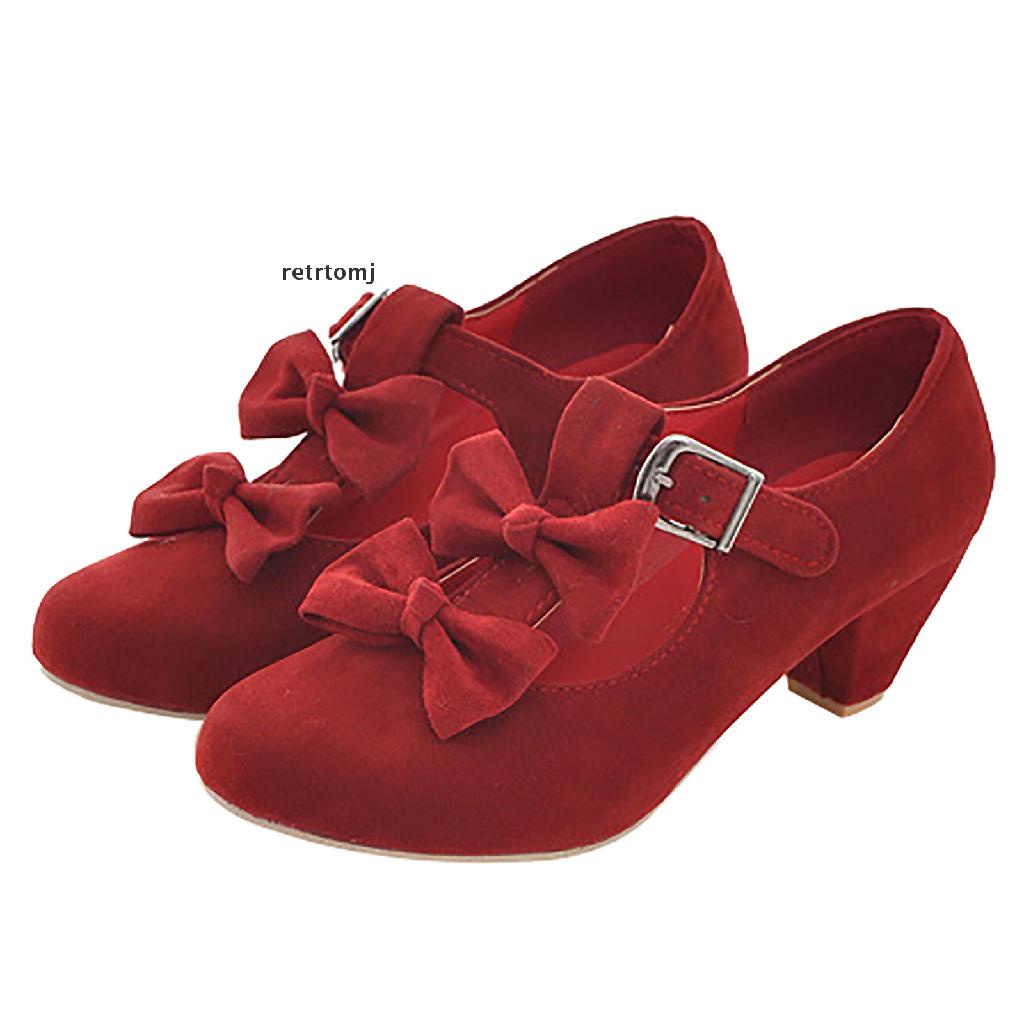 【to】 Womens Low Heels Cute Bowknot Lolita Mary Jane Shoes Round Toe Dress Pumps .