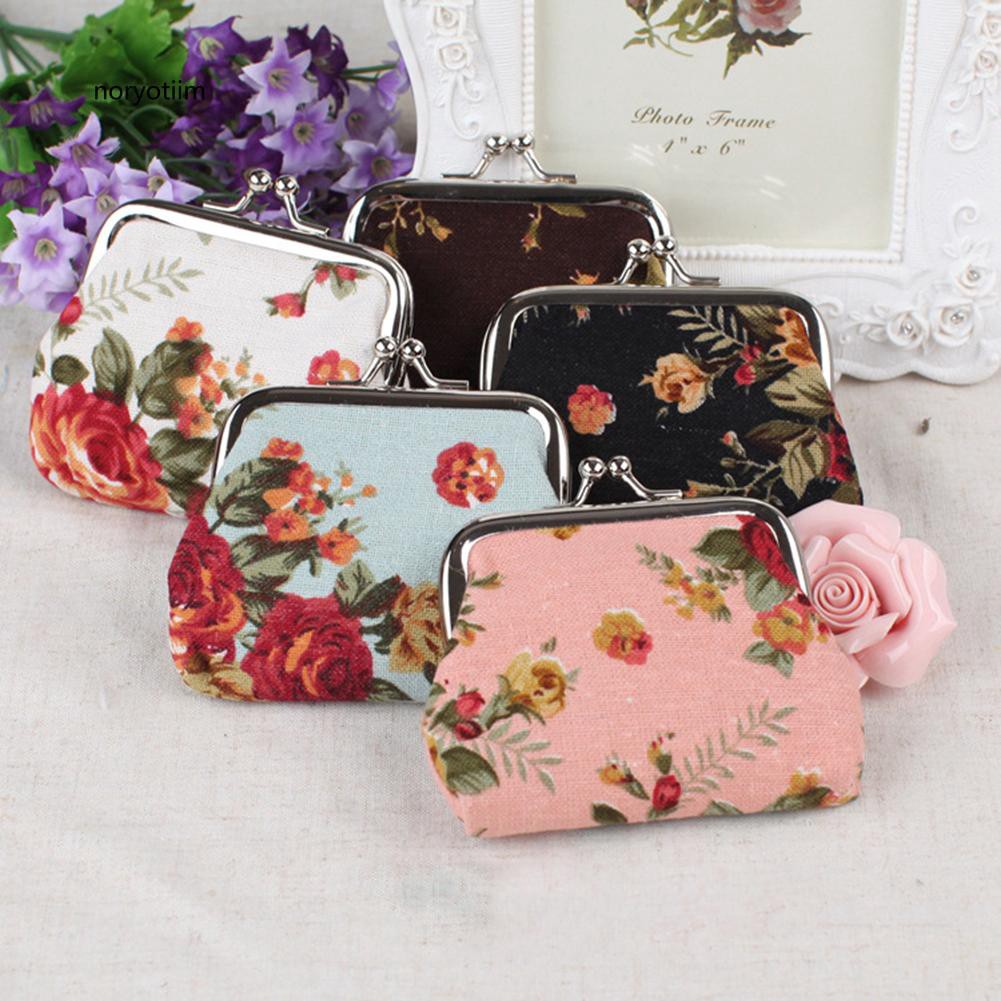 Ví nhỏ đựng tiền xu bằng vải canvas in họa tiết hoa cổ điển thanh lịch cho nữ