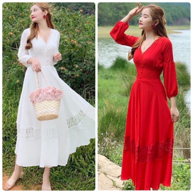 ĐẦM MAXI CỔ V BO EO (KÈM HÌNH THẬT)