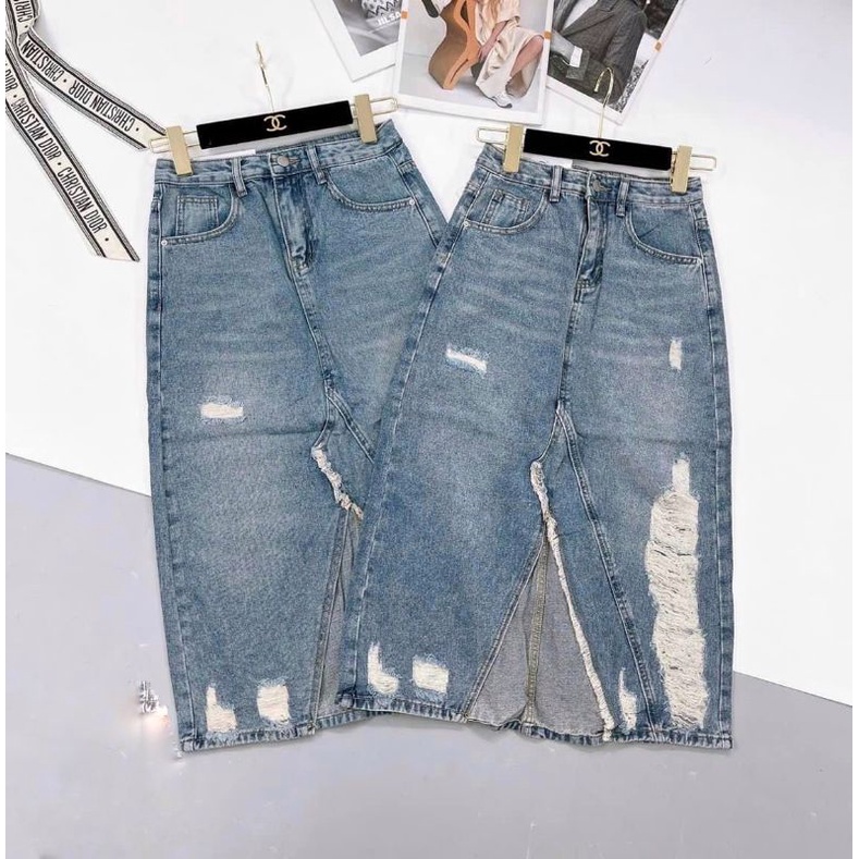 Chân váy jean rách xẻ giữa hàng QCL1
