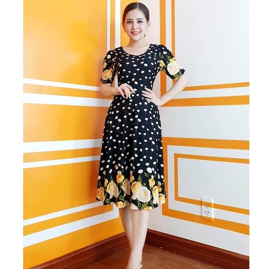 VIDEO + ẢNH - Váy đầm trung niên SEIN chất lụa thun cao cấp co giãn mềm mại sang trọng trẻ trung sang trọng mã 1025