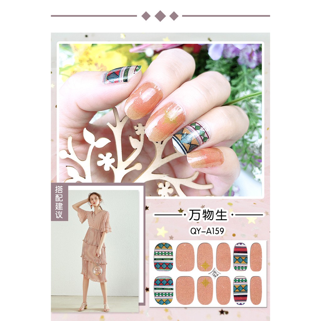 Bộ sticker dán móng tay trang trí 3D thổ cẩm