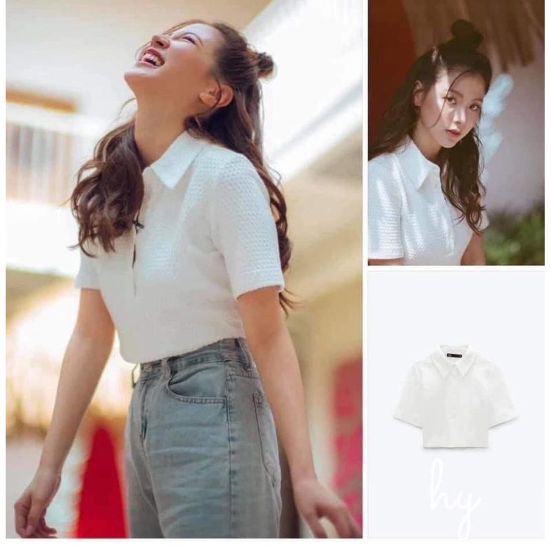 Áo polo croptop trắng zara xuất dư siêu xịn