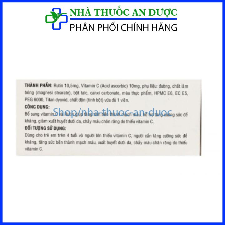 Viên uống Rutin C Rau má hỗ trợ giúp nhuận tràng, giảm táo bón, hỗ trợ giảm nguy cơ bị trĩ - Hộp 30 viên