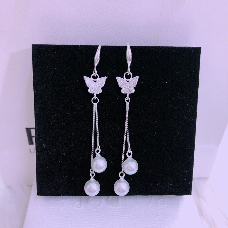 Bông tai dự tiệc hình con bướm đính tua dài sang chảnh LINH MIU SILVER