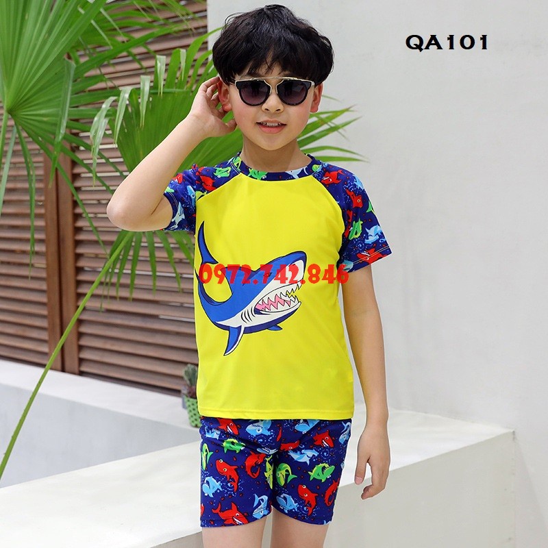 [Tặng mũ bơi] Bộ đồ bơi bé trai - Cá mập Babyshark, vải spandex cao cấp, chống UV400