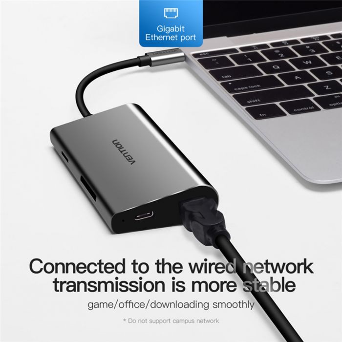 Cổng Chuyển Vention 8 in 1 USB Type C to HDMI, LAN,TF,SD,USB 3.0*3,PD Vention THAHB