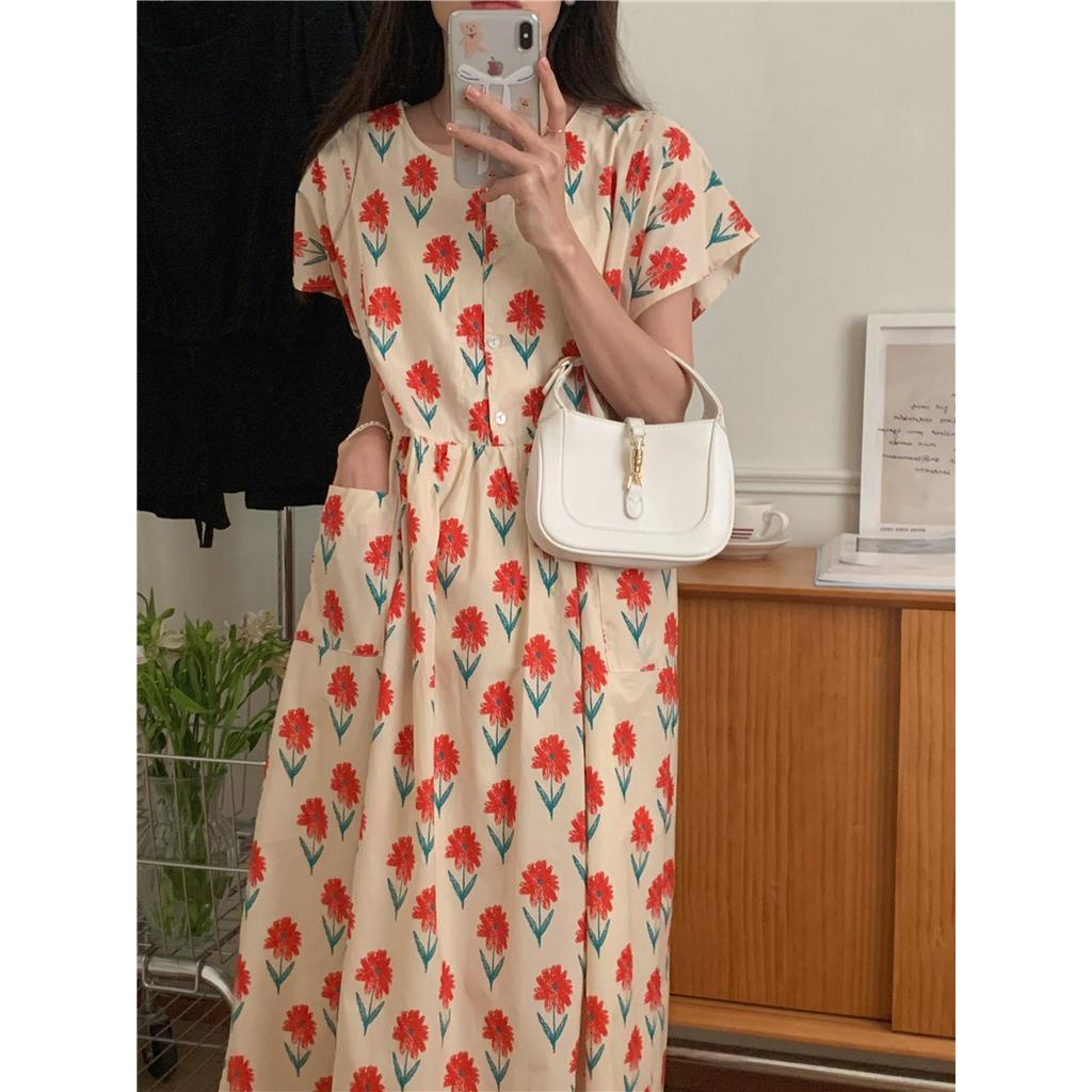 Đầm Dáng Rộng Cổ Tròn In Hoa Thời Trang Mùa Hè 52076
