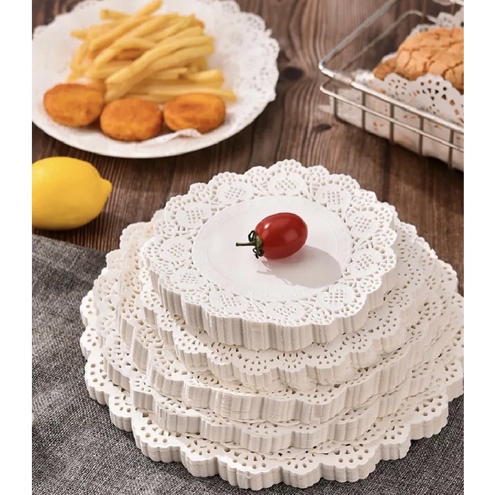 Set giấy bèo ren trắng lót bánh, decor thức ăn 200g