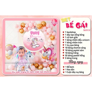 Set trang trí sinh nhật, trang trí thôi nôi, đầy tháng bé gái hot trend siêu dễ thương trọn bộ đầy đủ Simparty
