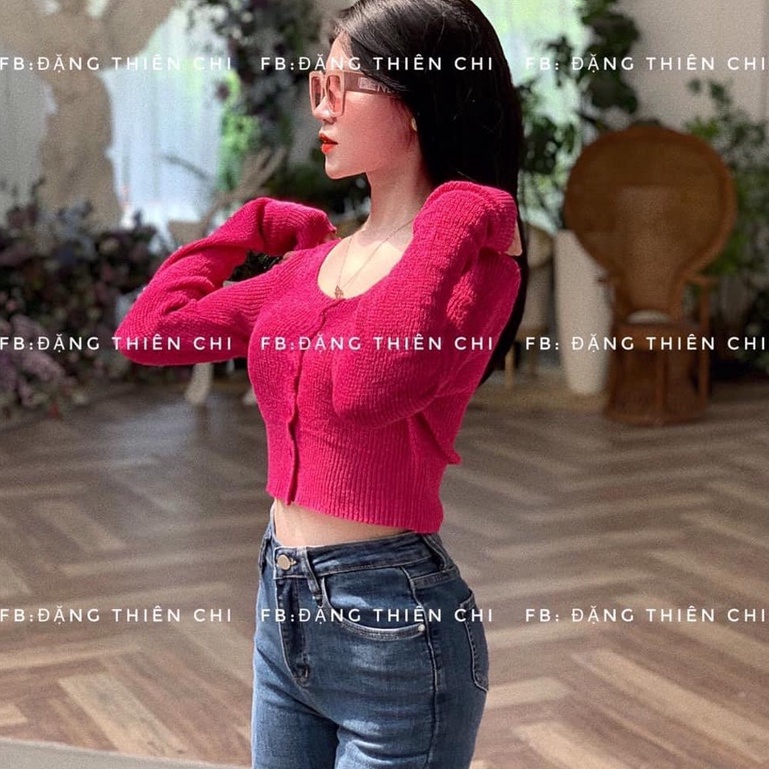 Áo len croptop dài tay chất len mongtogi co dãn nhiều màu cúc dọc vanmiushop