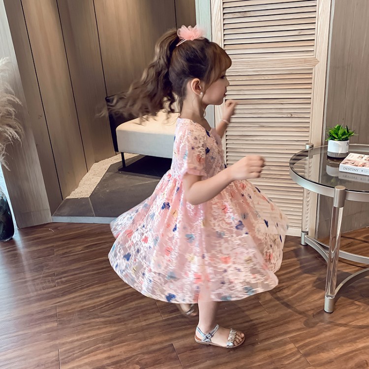[Kacily]Đầm bé gái 1-8 tuổi voan trắng hồng nhập khẩu/váy công chúa bé gái/đồ bé gái