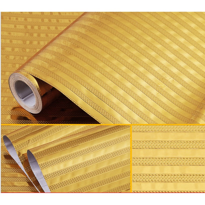 1m decal tráng nhôm cách nhiệt VÀNG SỌC khổ 60cm keo sẵn