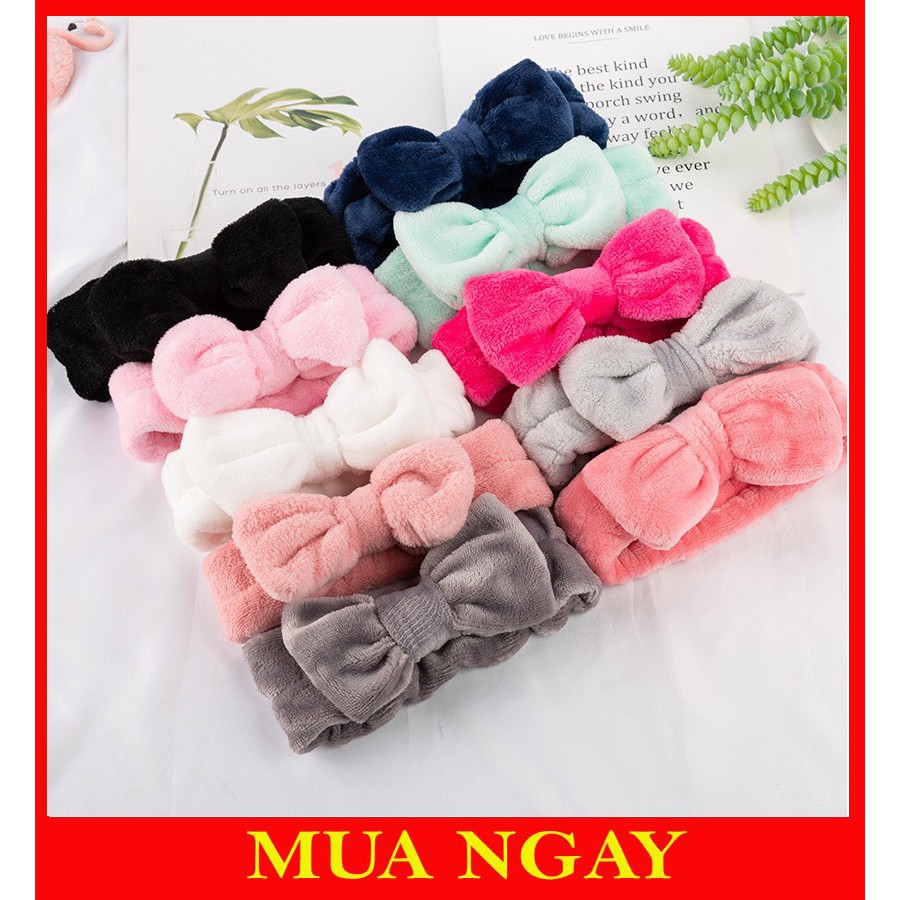 Băng đô nơ vải nhung mềm mại cài tóc trang điểm rửa mặt dễ thương BD15