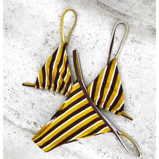 Bikini 2 mảnh kẻ đen vàng có sẵn (có đệm ngực)