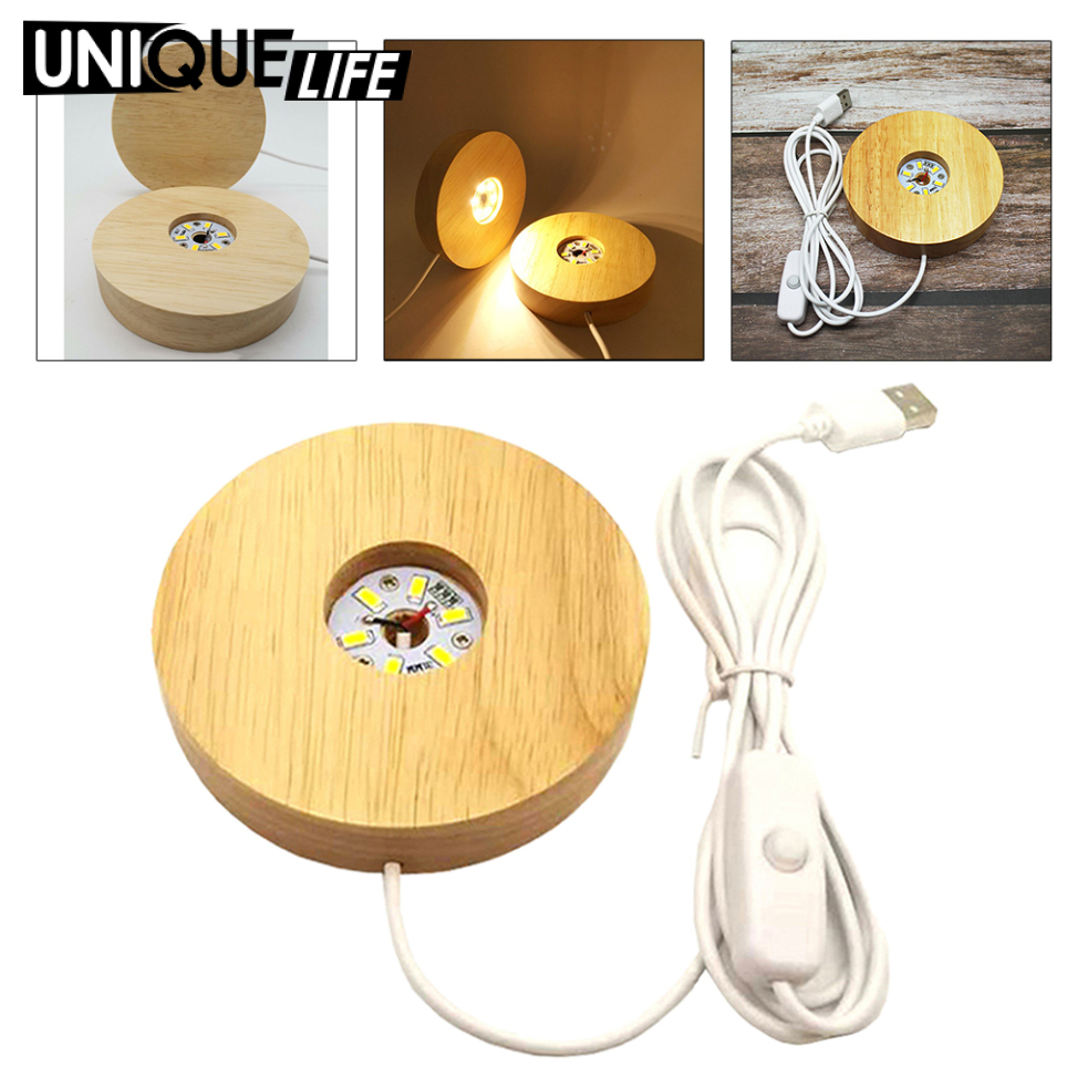 [Unique Life]LED Lights Display Base Wooden Lighted Stand Round Shaped Lamp Night Light Base Holder for DIY Crystal Glass Art Acrylic Board