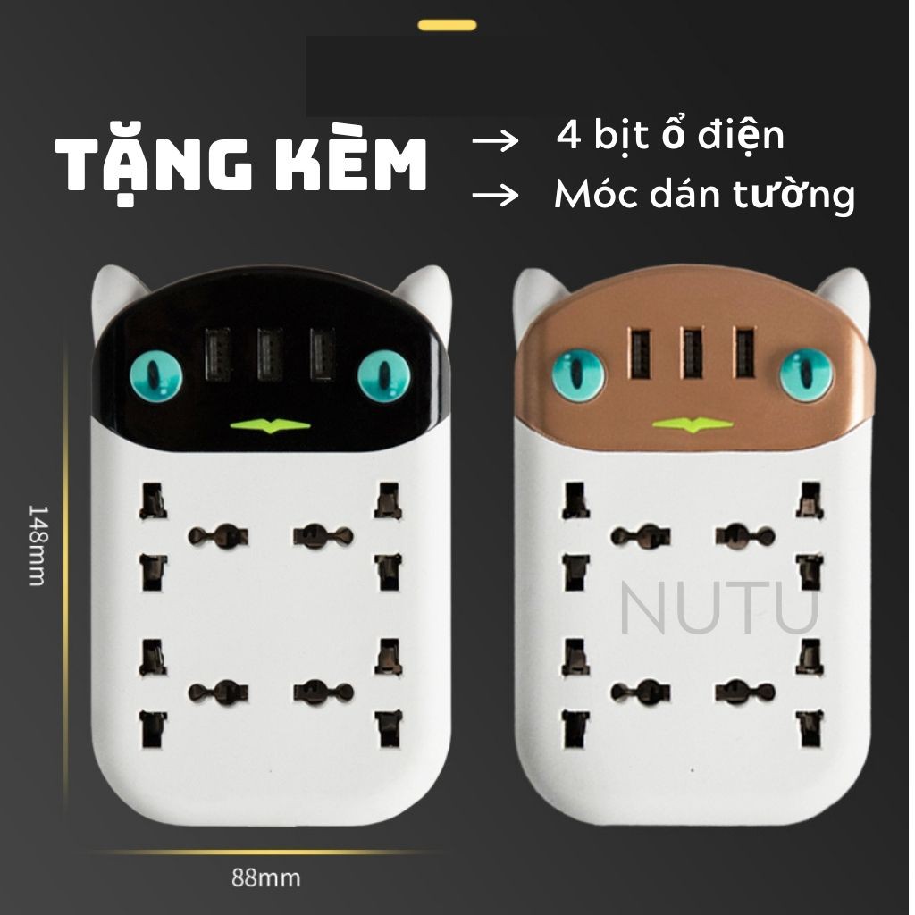 Ổ Cắm Điện Thông Minh Đa Tính Năng Chống Giật, Ổ Điện 4 Cổng Có Đầu Cắm USB Chống Cháy Nổ