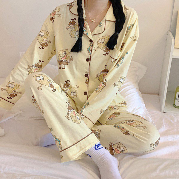 Bộ ngủ Pijama In Hoạt Hình Chất Cotton Ulzzang style🌸 Hàng Quảng Châu